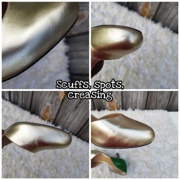 Green & Gold Heels Patent Metallic Leather Pumps TwoTone Shoes Prey Size EU 38.5 - Picture 8 of 11